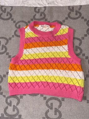 Bluenotes Bright Striped Knit Sleeveless Sweater Vest/ Tank Top 100% cotton